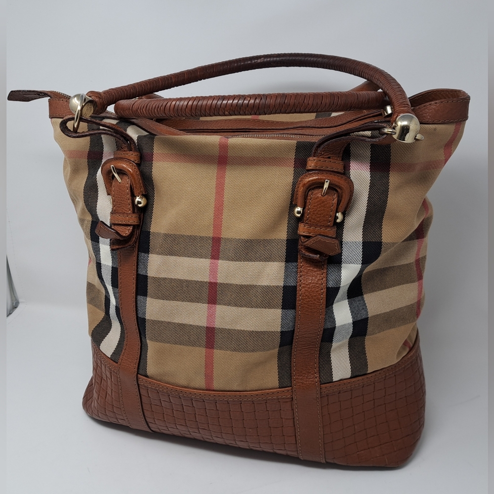 Burberry Classic Check Hobo Bag with Leather Accents